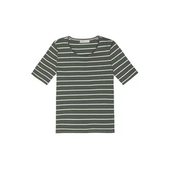 S Design Çizgili Tshirt Haki M