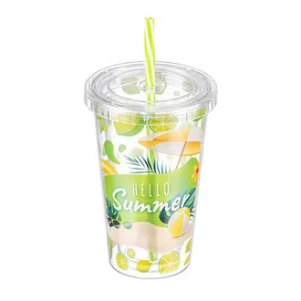 Bee Home Düz Kapak Pipetli Plastik Bardak