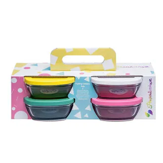 Paşabahçe Renkli Kapaklı Saklama Kabı Seti 4'lü 11 Cm