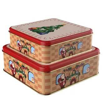 Sarkap 2'li Dikdörtgen Yılbaşı Desenli Metal Kutu