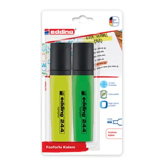 Edding 244 Fosforlu Kalem 2'li Blister Sarı - Yeşil