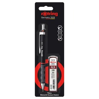 Rotring Tikky Versatil, 0.5 Uçlu Kalem + 2B uç hediye, Siyah renkli kalem