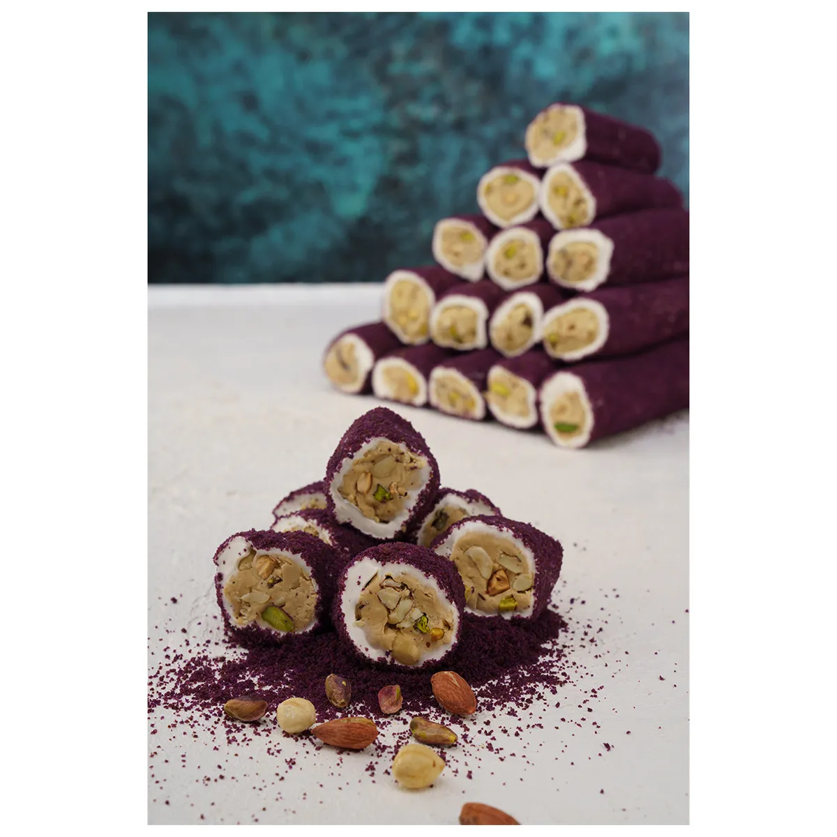 Hürrem Sultan Kadife Mor Antep Fıstıklı Fındık Bademli Dolma Lokum Kg