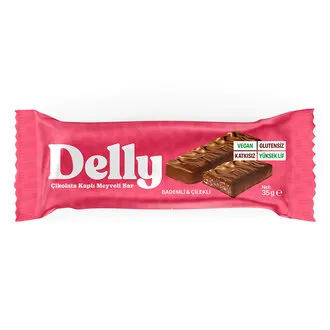 Delly Çikolata Kaplı Bademli & Çilekli Meyveli Bar 35 G