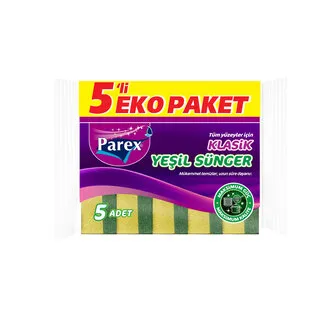 Parex Klasik Yeşil Düz Sünger 5'li Eko Paket