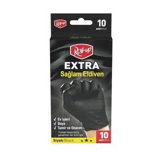 Roll-Up Nitril Eldiven Ekstra Kalın Siyah 10'lu