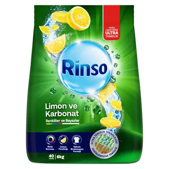 Rinso Toz Çamaşır Deterjanı Limon ve Karbonat Renkliler ve Beyazlar için Derinlemesine Temizlik 6 Kg