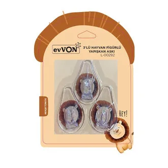 Evvon 3'lü Hayvan Figürlü Yapışkanlı Askı