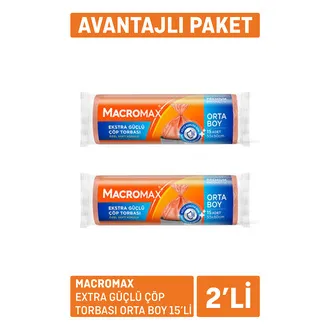 Macromax Extra Güçlü Çöp Torbası Orta Boy 2 x 15'li