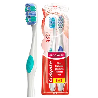 Colgate 360 Optik Beyaz Orta Diş Fırçası 1+1