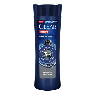 Clear Men 3 in 1 Şampuan & Duş Jeli Arındırıcı Kömür Saç Yüz Vücut İçin 350 ml