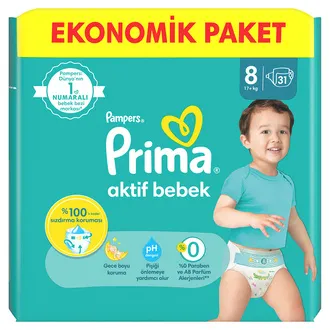 Prima Aktif Bebek Ekonomik Paket 8 Beden 17+ Kg 31 Adet