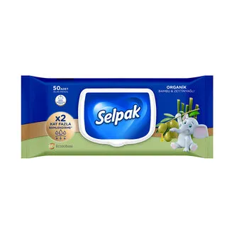 Selpak Organik Bambu & Zeytinyağlı Özlü Islak Mendil 50'li