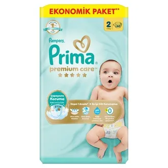 Prima Bebek Bezi Premium Care 2 Beden 60'lı 4-8 kg Ekonomik Paket