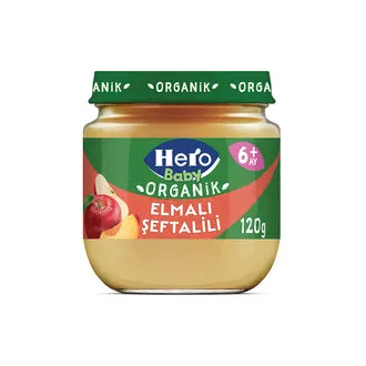 Hero Baby Organik Elma Şeftali Püreli Kavanoz Mama 120 G