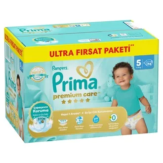 Prima Bebek Bezi Premium Care 5 Beden Junior Ultra Fırsat Paketi 11-16 kg 74 Adet