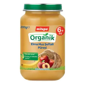 Milupa Organik Elma Muz Şeftali Püresi Kavanoz 200 G 6+ Ay