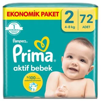 Prima Aktif Bebek Ekonomik Paket 2 Beden 4-8 Kg 72 Adet