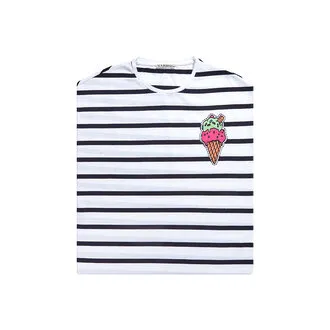 Nap Kadın Çizgili Baskılı Tshirt Siyah Beyaz S